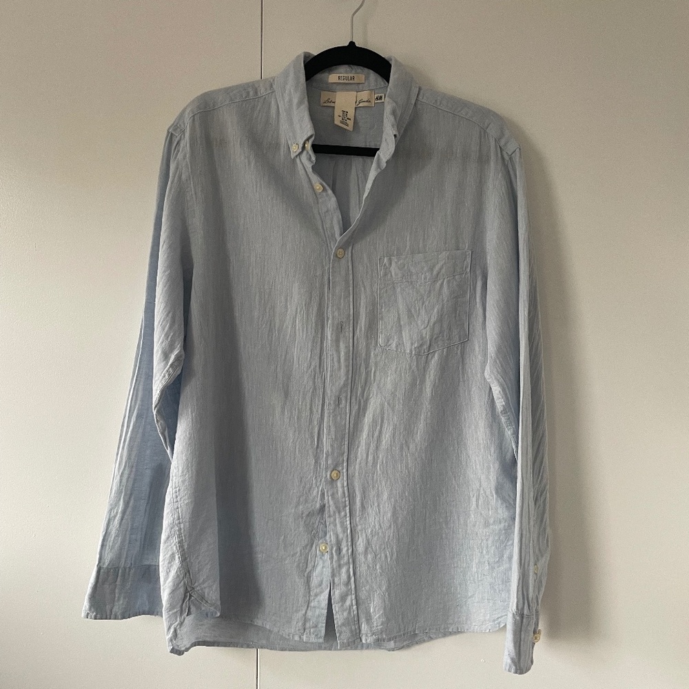 Blue Linen Long Sleeve Button Down